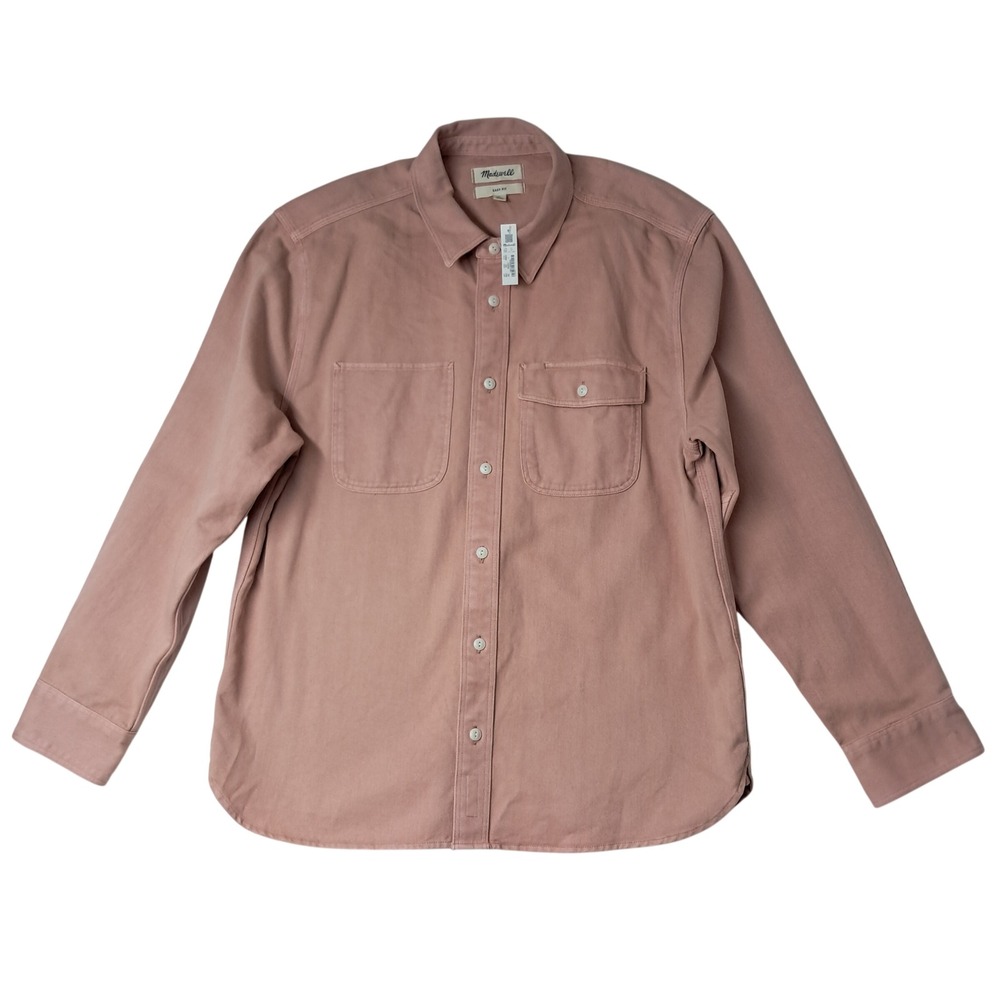 NWT Madewell Garment Dyed Work Shirt Mens Large Dusty Pink Button Up Twill Heavy